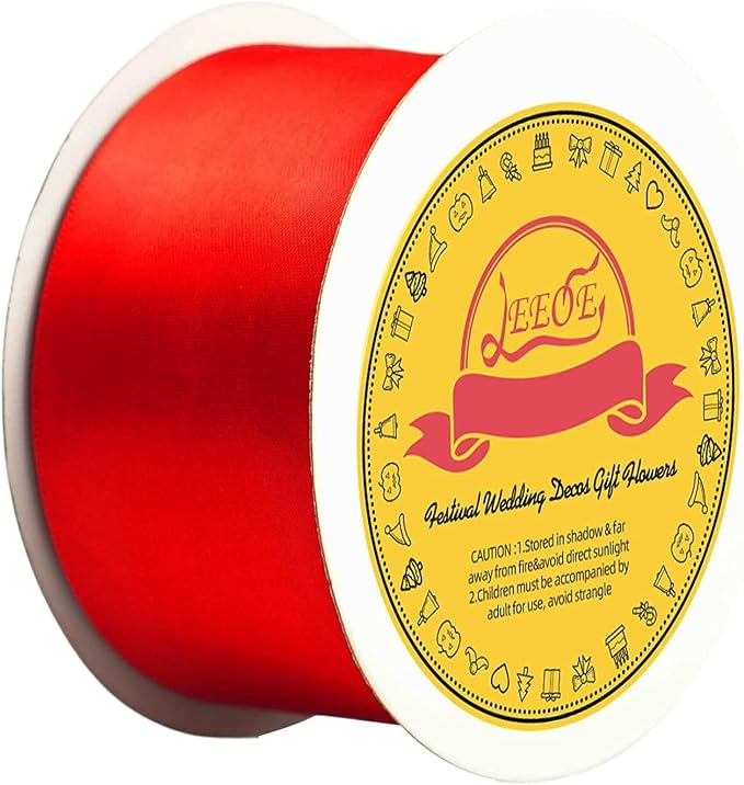 LEEQE Double Face Satin Ribbon 2 inch X 25 Yards Polyester Red Ribbon for Gift Wrapping Very Suitable for Weddings Party Hair Bow Invitation Decorations and More
