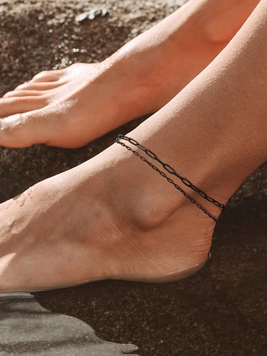 PROSTEEL Stainless Steel Chain Anklets for Women, Silver/Gold Tone, Ankle Bracelets Hypoallergenic, 8-10.5 Inch Adjustable, Come with Box