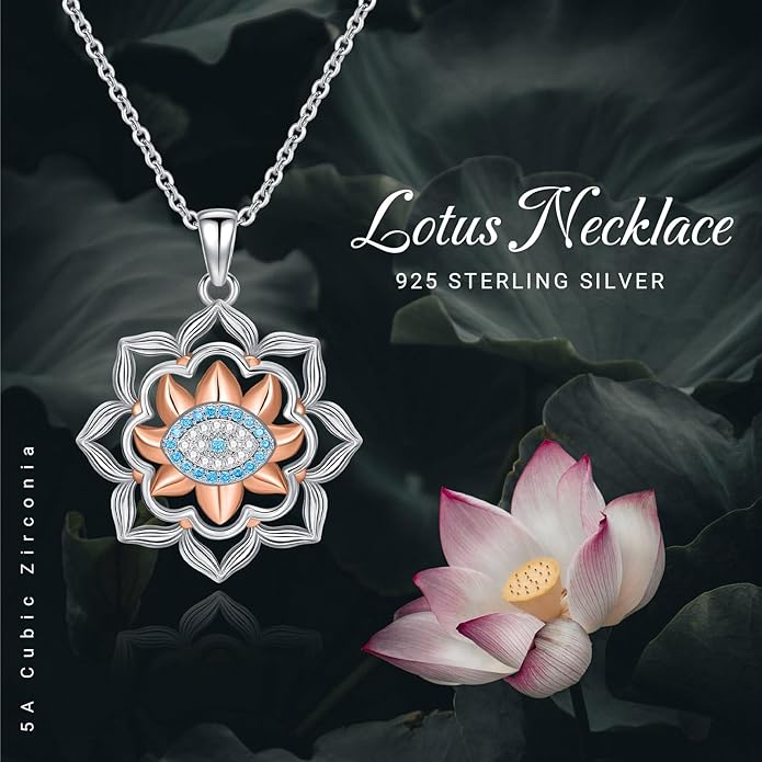 Evil Eye Necklace for Women 925 Sterling Silver, Protection Necklace with Blue Evil Eye Charm, Evil Eye/Lotus Pendant Jewelry, Birthday Christmas Gifts for Her