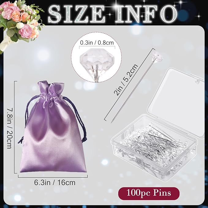 kilofly 4pc Rhinestone Wedding Crystal Floral Bouquet Brooch + 100pc Pins + Gift Bag