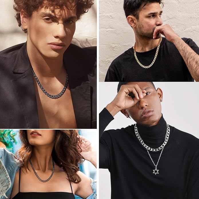 PROSTEEL 316L Stainless Steel Cuban Link Chain Necklaces for Men, Black/18K Gold Plated, Hypoallergenic Jewelry, 4mm-13mm, 14"-30", Come with Box