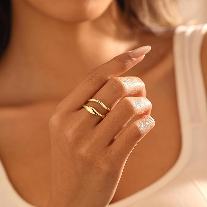 SELFROSE Rings for Women,Dainty Ring Set 14K Gold Plated Thumb Rings Non Tarnish Chunky Size 6-10 Gold Jewelry Gifts for Women