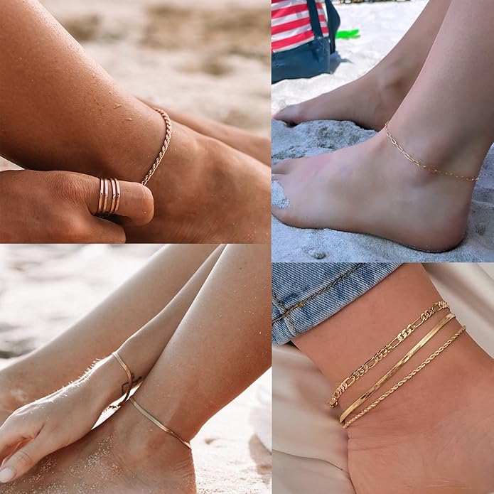 Gold/Silver Plated Anklet Bracelets for Women Waterproof Plus Size Cuban Link Chain Ankle Bracelet for Large Ankle 9-12inch