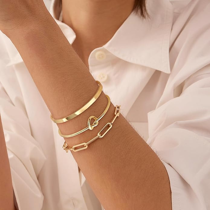 AOZEL Gold Plated Bracelets for Women Stack,Bangle Cuff Bracelet Set Non Tarnish Jewelry for Women Trendy