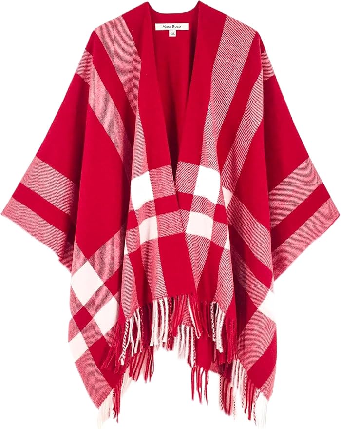 Moss Rose Women's Travel Plaid Shawl Wrap Open Front Poncho Cape for Fall Winter