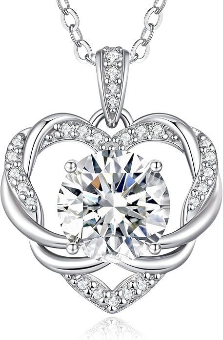 OOBEE Moissanite Heart Necklace for Women 925 Sterling Silver Fine Jewelry Twist Pendant, Valentine Anniversary Birthday Gift for Wife, Mom, Girlfriend