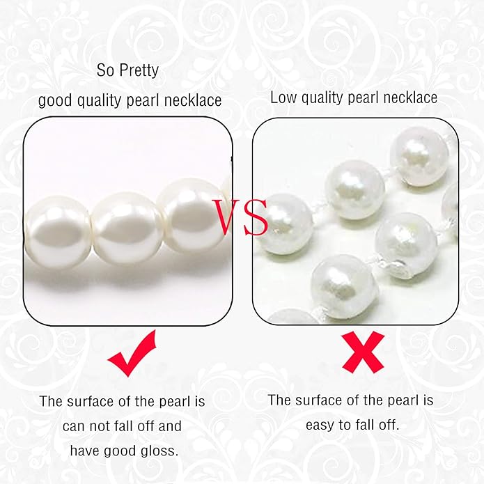 Long Pearl Necklaces for Women Cream White Faux Pearl Strand Layered Necklace Costume Jewelry