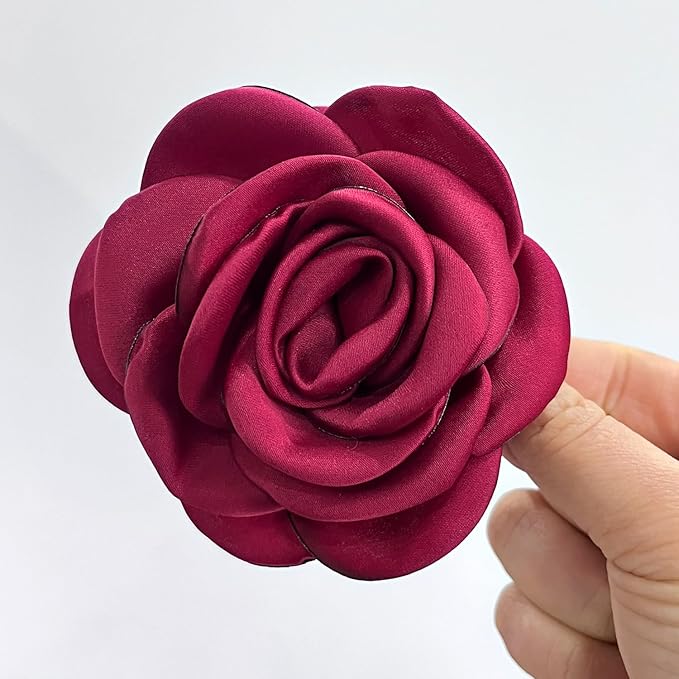Sanrich Women's Brooches 4pcs Rose Flower Hair Clip Mexican Hair Flowers Clips Hairpin Brooch Tea Party Hats Headpieces (burgundy)