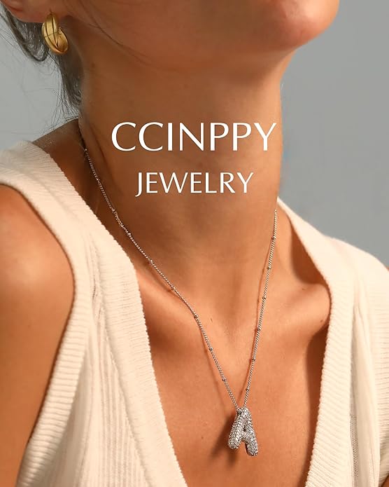 Letter Necklace, 14k Gold Plated Bubble Balloon Dainty Necklace for Women, Chunky Initial Charm Pendant Name Necklace Personalized