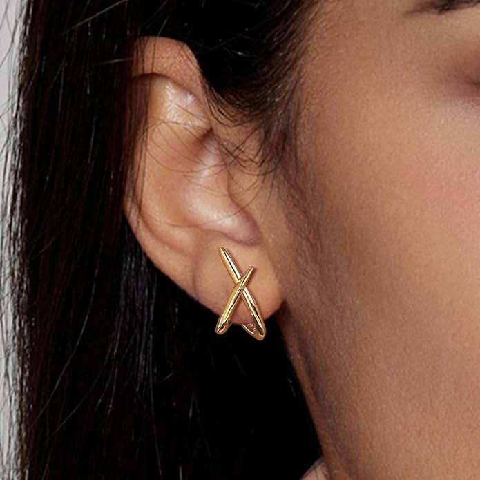 14K Gold Plated Hoop Earrings for Women Triple Huggie Illusion Stud Earring | Double Huggie Hoop Earrings for One Hole | Claw Ear Cuff Earring Jewelry Gift for Women