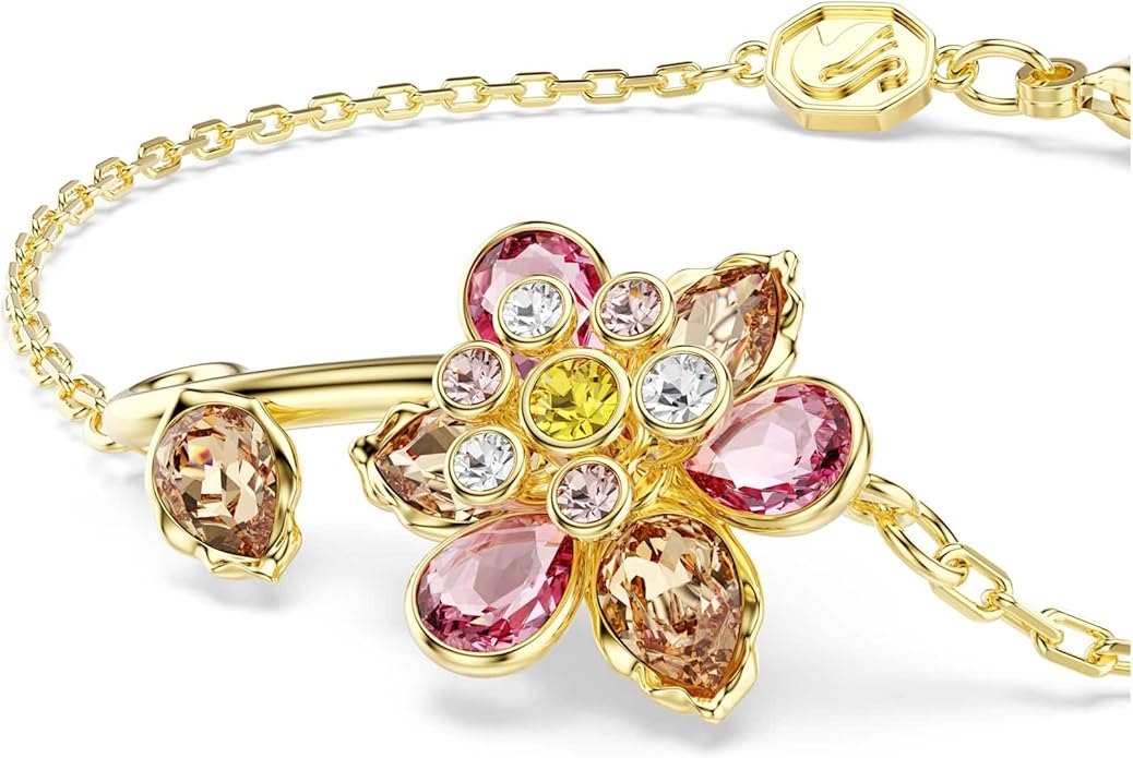 Swarovski Idyllia bracelet, Mixed cuts, Flower, Multicolored, Gold-tone finish