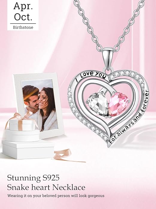 Zeuslia Double Birthstone Necklace Gifts for Wife - 925 Sterling Silver Sunflower/Rose/Crown Cross/Compass/Heart Pendant I Love You Necklace, Anniversary Birthday Gifts for Wife Girlfriend Mom Her