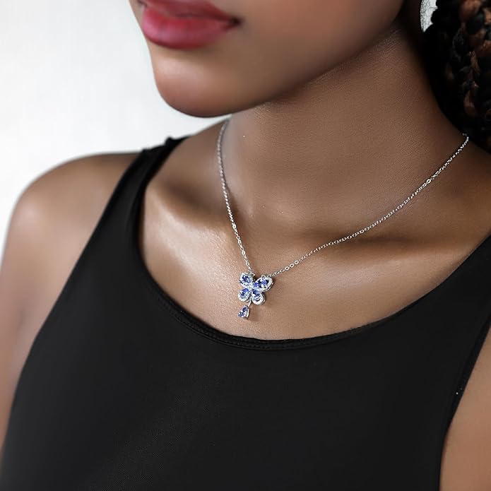 Pendant Necklaces for Women 925 Sterling Silver with Moissanite & Genuine Jewelry, Lucky Clover, Butterfly, Pink Crystal Heart Design, 14K White Gold Plated Nacklace, Mom Wife Women's Birthday Gifts