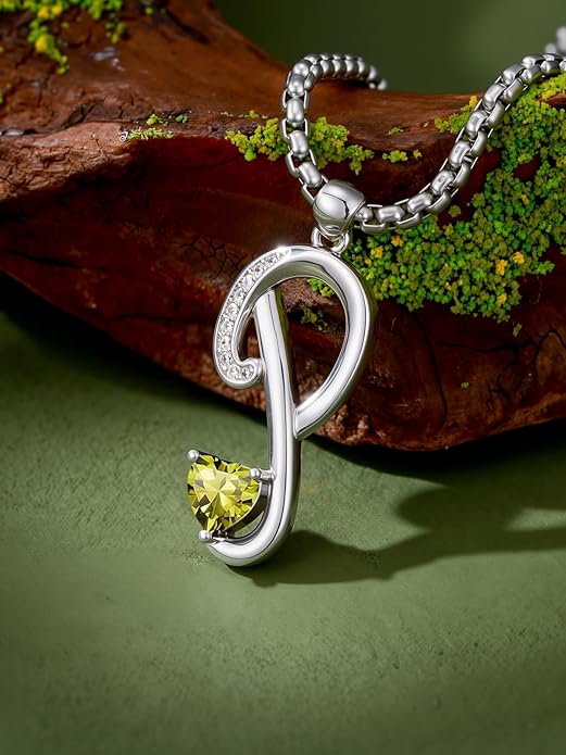 Christmas Gifts for Women Alphabet A to Z Initial Birthstone Pendant Necklaces for Women - 18k White Gold Plated Personalized Name Jewelry Valentine Mothers Day Birthday Gifts for Women Her Girlfriend