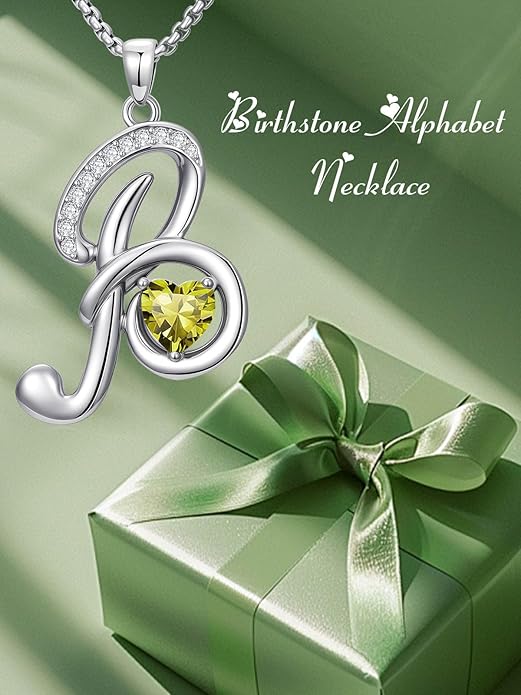 Christmas Gifts for Women Alphabet A to Z Initial Birthstone Pendant Necklaces for Women - 18k White Gold Plated Personalized Name Jewelry Valentine Mothers Day Birthday Gifts for Women Her Girlfriend