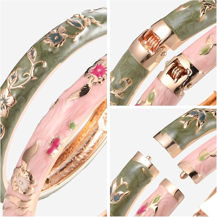 UJOY Cloisonne Bracelet Butterfly Hinge Indian Cuff Bangle Enameled Jewelry Flower Bracelets for Women Gift Box 55A114