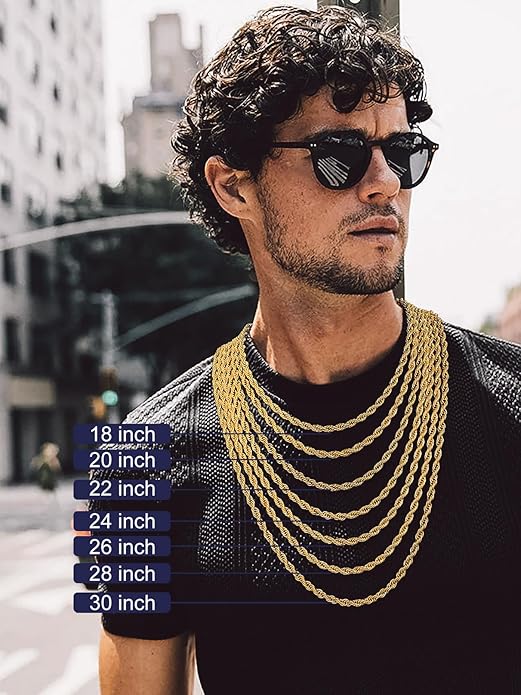 Bandmax Solid 1.5mm/2mm/3mm/6mm Rope Chains for Men Women 14K Gold Plated/Black Plated Stainless Steel Twist Chain 16-30 Inches, with Gift Box