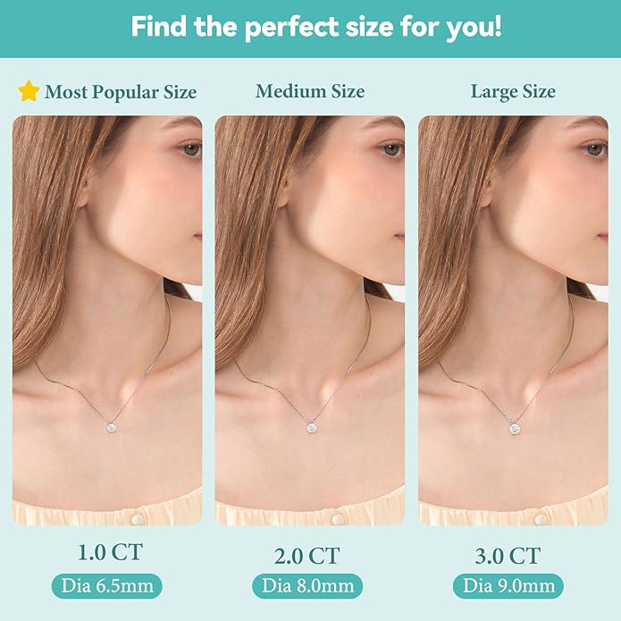 Moissanite Solitaire Necklace for Women, 1-3 Carat Lab Grown Diamond Pendant Jewelry D Color VVS1, S925 Sterling Silver with Gold Plating, 18+2” Silver Chain, Heart Engraving Gift for Wife Girlfriend Mom Yourself on Anniversary Birthday Wedding
