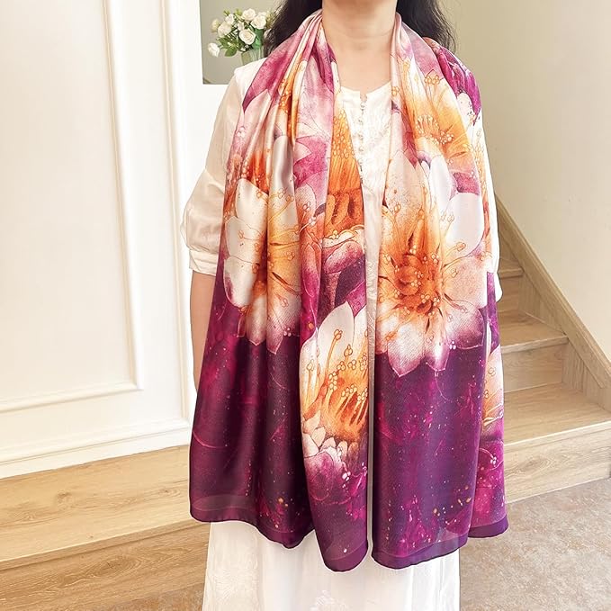 Long Silk Like Scarf Lightweight Satin Scarves Large Sunscreen Shawl Wrap for Women