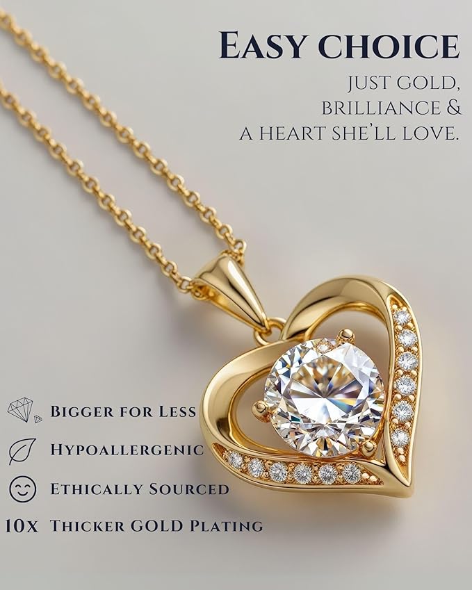 Moissanite Necklace for Women – 14kt Gold Heart Necklaces – Moissanite Pendant for Woman 2-3 Carat - Luxury Love Jewelry Gift for Anniversary, Birthday and Christmas - Jewelry for Wife from Husband