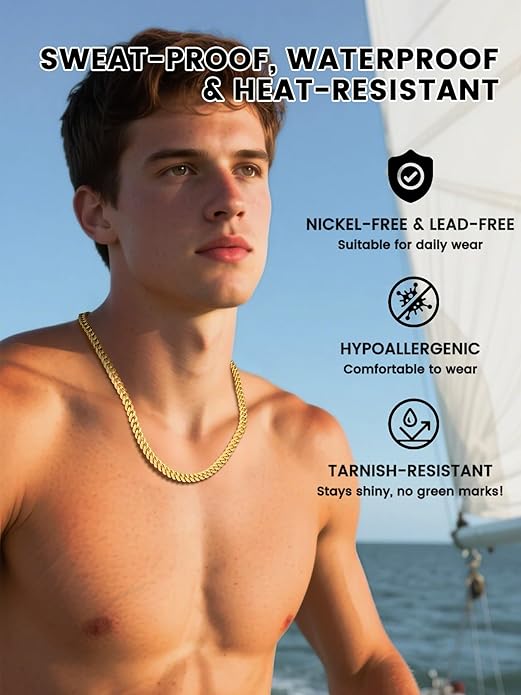 Bestyle Thick Stainless Steel Mens Cuban Link Chain, Black/Gold Chain for Men, No Tarnish & Durable Men Chain Necklace, 5/7/9/12mm Wide, 18"-30" Long, Gift Package
