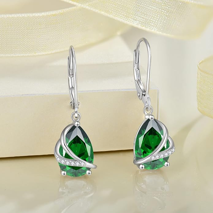 Birthstone Dangle Drop Earrings for Women 925 Sterling Silver Teardrop Leverback Earrings Jewelry Gifts for Wife Mother Her