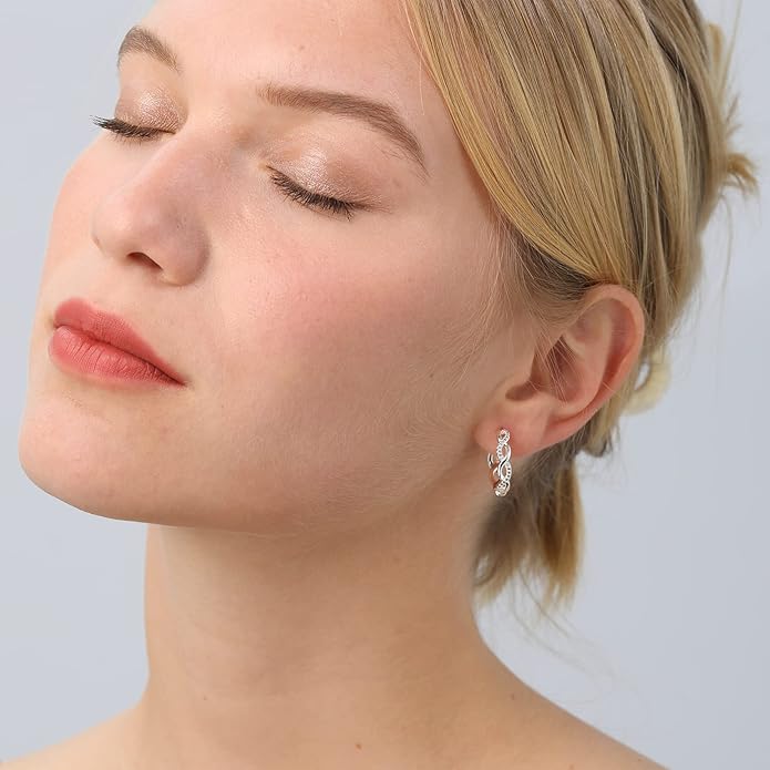 Senteria 925 Sterling Silver Earrings Hoops for Women Lightweight Twisted Hoop Earrings With Cubic Zirconia Hypoallergenic Hoops Earrings (20/30/40/50/60MM)