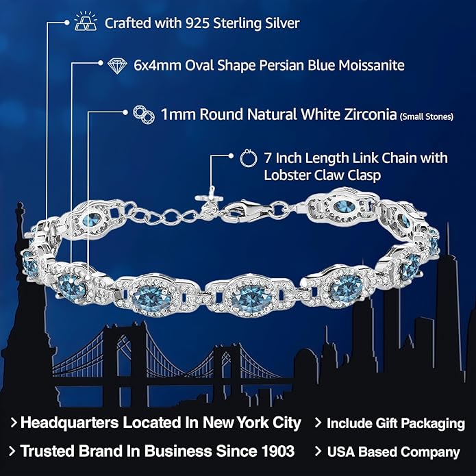 Gem Stone King 7-14 Cttw Oval Gemstone Birthstone Tennis Bracelet For Women | 925 Sterling Silver | Oval 6X4MM | 7 Inch With 1 Inch Extender | Fine Jewelry Gifts for Her Mom Women Wife