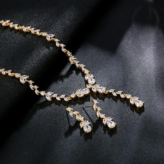 MEEDOZ Bridal Wedding Jewelry CZ Set Marquise Teardrop Cubic Zirconia Pendant Necklace and Dangle Earring Bracelet Sets for Women