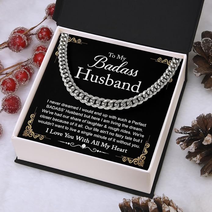 Mapileng Cuban Link Chain Necklace For Husband, Love You This Much To My Husband Classic Steel Jewelry Gift Birthday Christmas Anniversary Jewelry Gifts for Dad Brother Boyfriend Son