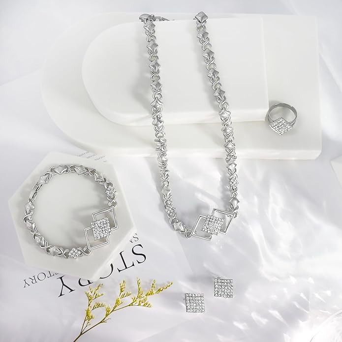 Gold Jewelry Sets for Women 18K Gold/Silver Filled Jewelry Necklace Set Wedding Bridal Fashion Jewelry Sets Women Accessories Bracelets Earrings and Rings Sweetheart Gifts