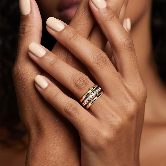 IHOKIT Stackable Rings for Women, 18k Gold Rings for Women Non tarnish, Silver Gold Multi Ring Mixed Metals Stack Rings Set,Jewelry Gift for Women