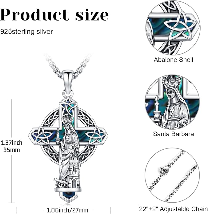 Midir&Etain Cross Necklace 925 Sterling Silver Celtic Christian Pendant Religious Protection Jewelry for Women Men