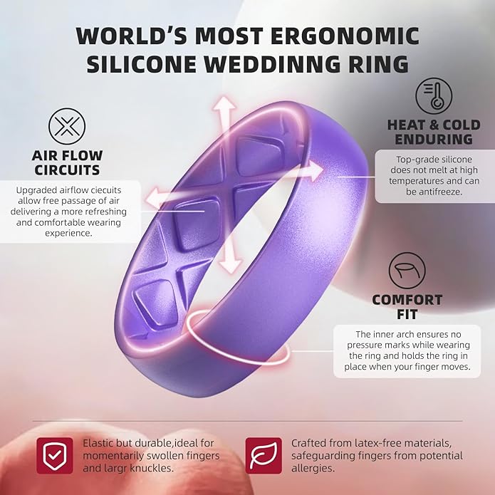 Egnaro Women's Bridal Rings Sets, 6mm Wide, 2mm Thick, Silicone Wedding Rubber Band with Half Size, Inner Arc Ergonomic Breathable Design
