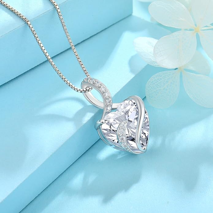 FJ Infinity Birthstone Necklace 925 Sterling Silver Love Heart Pendant Jewelry Gifts for Women
