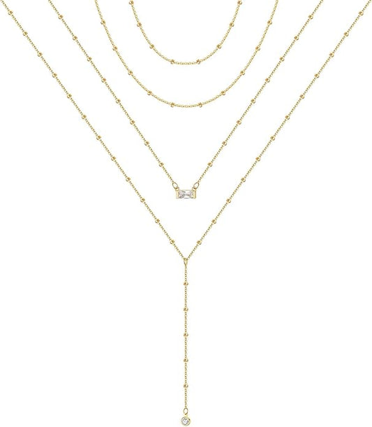 Turandoss Gold Layered Necklaces for Women - 14K Gold Plated Handmade Multilayer Bar Pearls Coin Disc Moon Butterfly Medallion Adjustable Dainty Layered Choker Necklaces for Women Jewelry