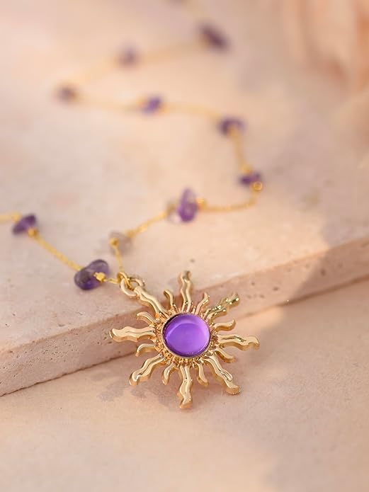 Sacina Sun Choker Necklace, Natural Crystal Necklace, Boho Hippie Jewelry, Christmas Jewelry Gift For Women
