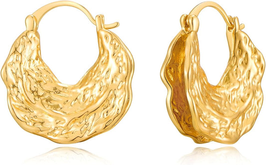 YUJIE Gold Plated Hoop Earrings for Women Brass Earring Chunky Statement Jewelry