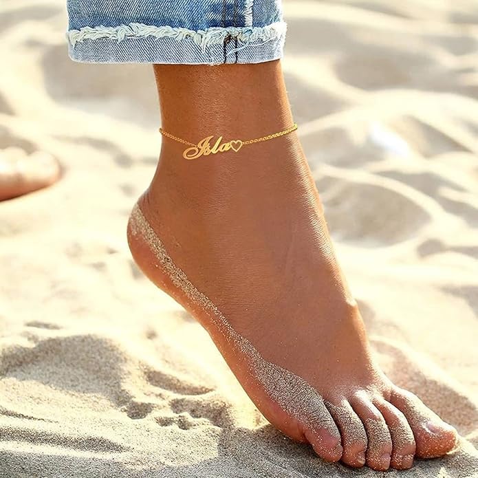 Yofair Ankle Bracelets for Women 18K Gold Plated Custom Gold Name Anklet Personalized Dainty Anklet Bracelet Summer Beach Jewelry for Women