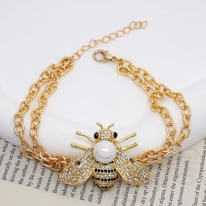Honey Bee Brooches Crystal Insect Themed Bee Brooch Animal Fashion Shell Pearl Brooch Pin Gold Tone