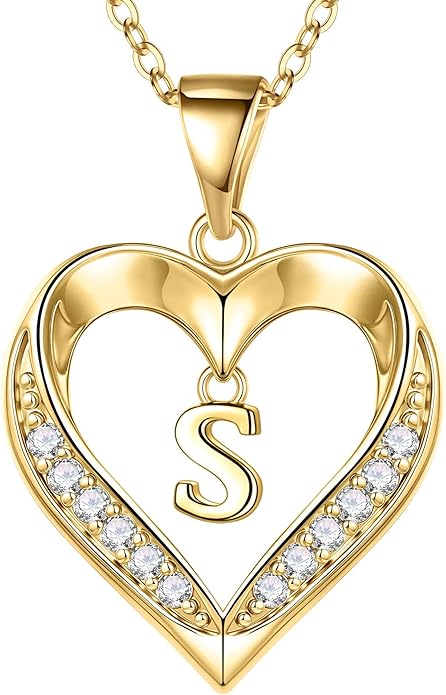 Turandoss Heart Initial Necklaces for Women - Dainty 14K Gold Plated CZ Heart Pendant Necklace with Tiny Letter A-Z, Non Tarnish Waterproof Trendy Jewelry Gifts for Mom Wife Girlfriend