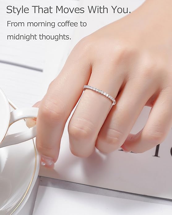 Moissanite Wedding Band Wedding Rings for Women D Color VVS1 Clarity, 925 Sterling Silver with 18K White Gold Plated Engagement Ring Anniversary Band Ideal Gift for Women Size 5~10