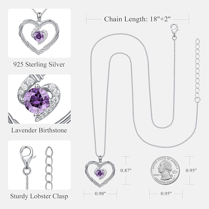 G&GEMSJEW 18K Gold Heart Birthstone Necklaces for Women, S925 Sterling Silver Jewelry Birthday Gifts for Women Wife Girlfriend Mom, Anniversary Christmas Valentines Gifts