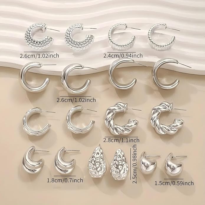 24 Pairs Chunky Gold Hoop Earrings Set for Women, Hypoallergenic Fashion Statement Hoops Earrings Pack Assorted Small Big Twisted Hoop Jewelry for Gift