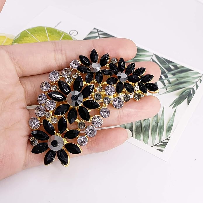 LAXPICOL Vintage Austrian Crystal Flower Leaf Bouquet Clusters Large Big Brooch Pin for Women Gold Tone