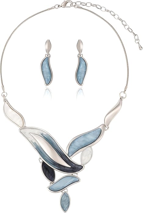 Vintage Chunky Statement Jewelry Set Retro Leaf Floral Geometric Bohemian Boho Bib Necklace Earring Set Fashion Costume Jewelry for Women Girls Wedding Party Prom Unique Gift