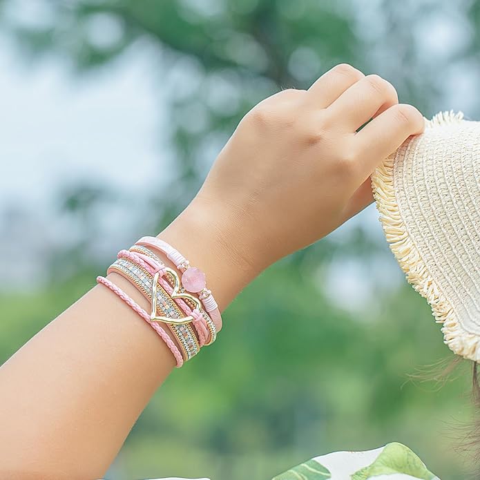 FANCY SHINY Heart Leather Wrap Bracelets Stackable Boho Cuff Bangles Trendy Resin Stone Rhinestone Bracelets with Magnetic Clasp for Women