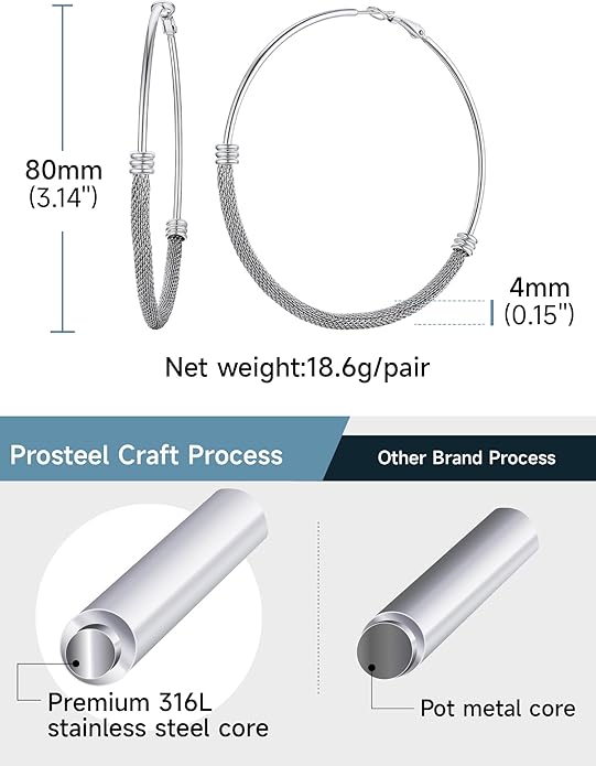 PROSTEEL 30/40/60/80/100mm Chunky Hoop Earrings For Women Gold Plated/Black Stainless Steel Hoops Earrings Statement Jewelry