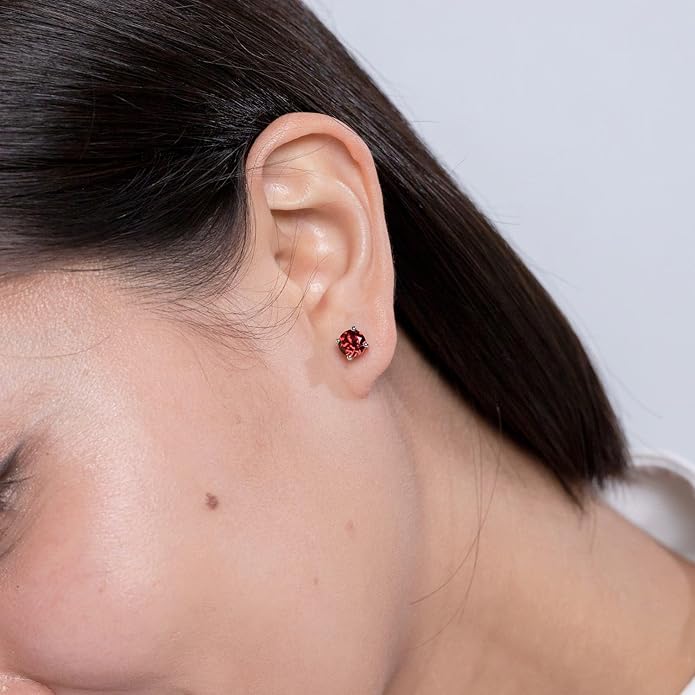 ANGARA Natural Garnet Solitaire Studs for Women | Basket-Set Round Garnet Studs in 14K Solid Gold/Sterling Silver/Platinum | January Birthday, Anniversary, Gemstone Jewellery Gift