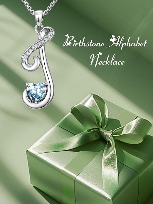 Christmas Gifts for Women Alphabet A to Z Initial Birthstone Pendant Necklaces for Women - 18k White Gold Plated Personalized Name Jewelry Valentine Mothers Day Birthday Gifts for Women Her Girlfriend